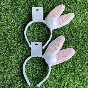 CLAIRES Plush White& Pink Bunny Ear Headbands Costume Dress Up (x2)